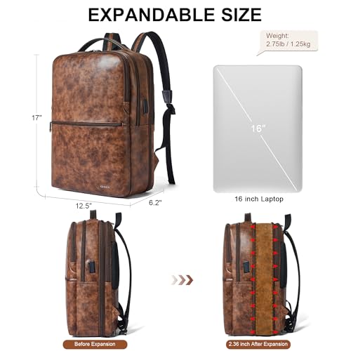 Vegan Leather Laptop Backpack for Women and Men Fits 16 Inch Laptop