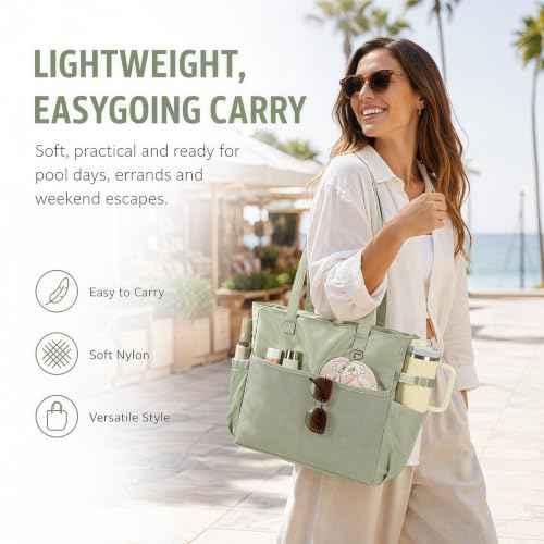 Waterproof Beach Tote Pool Bags for Women Ladies Extra Large Carry On Bag With Wet Compartment for Weekender Travel