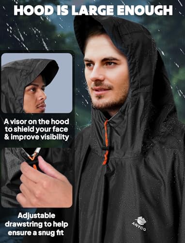 Hooded Rain Poncho for Adult Waterproof Lightweight Raincoat