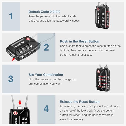 1 Pack TSA Approved Luggage Locks 4 Digit Code Cable Lock Black