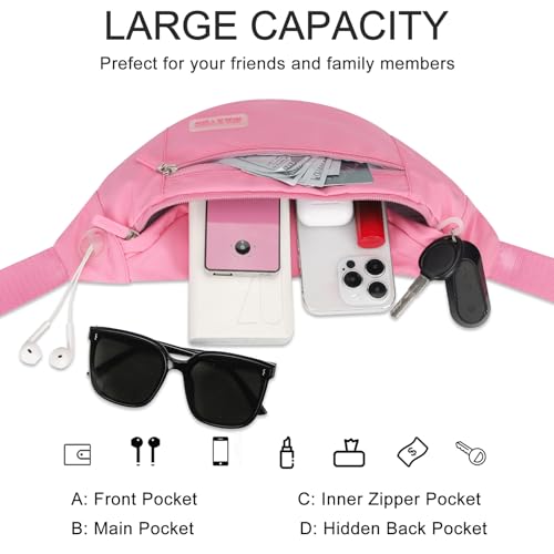 Large Pink Fanny Pack for Women Trendy Cross body Bag with Key Chain