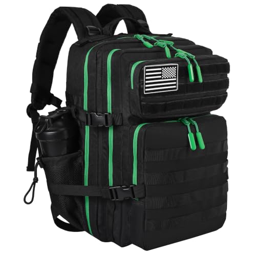 Military Tactical Backpack for Men and Women 45L Army 3 Days Assault Pack Bag Large Rucksack with Molle System Black Green