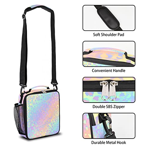 Leopard Print Kids Lunch Bag Rainbow Leopard Skin Insulated Lunch Box Mini Cooler Back to School Thermal Meal Tote Kit Bento Tote Bags Thermal Lunchbox for Boys Girls (Leopard Print)