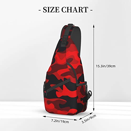 Sling Bag Military Camouflake Camo Red Black Hiking Daypack Crossbody Shoulder Backpack Travel Chest Pack for Men Women Over 12 Years Old