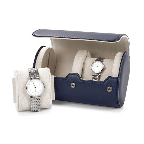 2 Slot Leather Watch Organizer Box Dark Blue