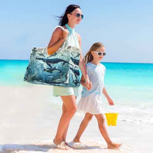 Large Beach Bags Totes Canvas Tote Shoulder Bag Soft Wave Water Resistant Bags for Gym Travel Daily Ocean