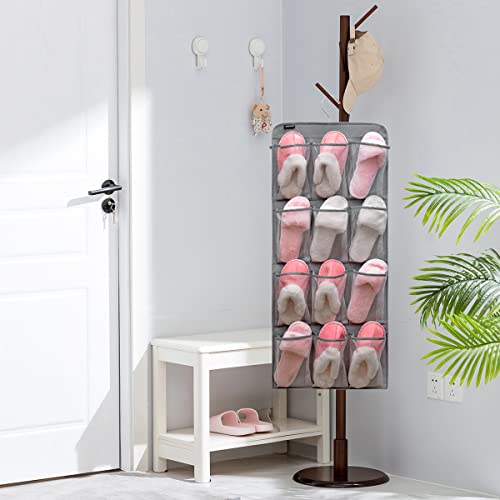 Dual Sided Hanging Shoe Organizer for Closet with Rotating Hanger Hanging Shoe Rack Holder with 24 Large Pockets