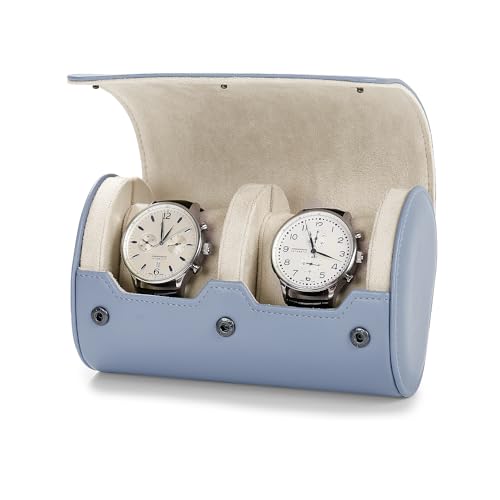 2 Slot Leather Watch Organizer Case Light Blue