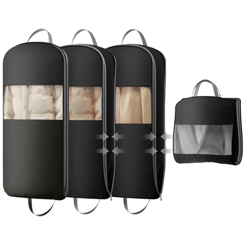 4 Pack 43" Space Saving Garment Bags for Hanging Clothes With Compression Zipper Carry Handles and Window (4 Count)