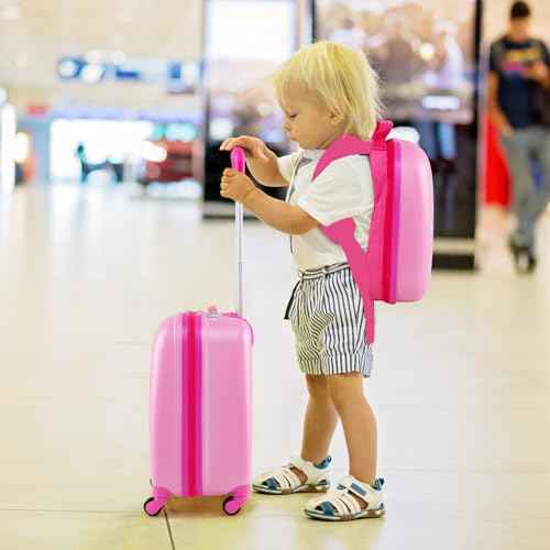 Kids Luggage 12" Toddler Backpack & 16" Travel Suitcase with Wheels (2 Count)