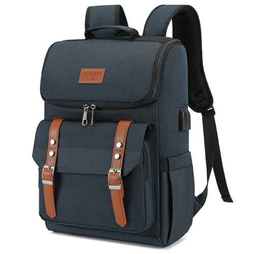 Vintage Backpack Travel Laptop Backpack with usb Charging Port for Women & Men College Backpack Fits 15.6 Inch Laptop Blue Brown
