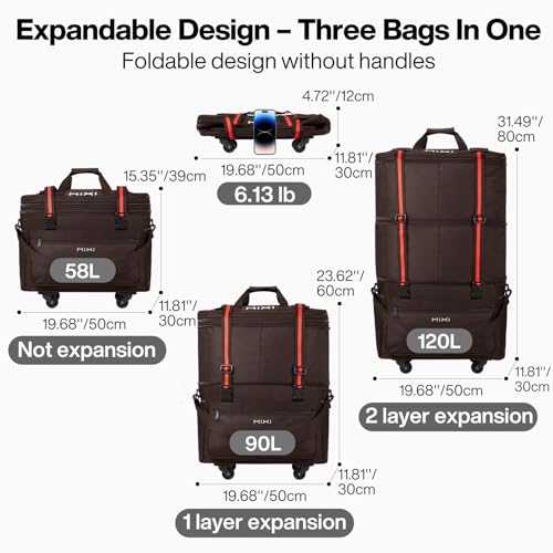 Travel Bag with Wheels Expandable Foldable Luggage Bag Collapsible Rolling Travel Duffel Bags Large Capacity Suitcase for Men Women