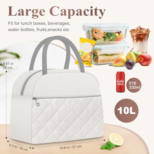 Lunch Box for Women Adult Men Insulated Cute Quilted Lunch Bag Women Reusable Large Lunch Tote Bag Leakproof Simple Cooler Bag for Work Office Picnic Beach or Travel