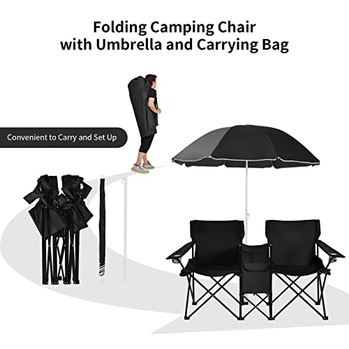 Double Camping Chair with Umbrella