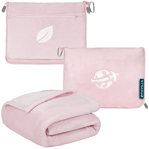 Compact 2-in-1 Travel Blanket Pillow for Airplane Flight, Pink