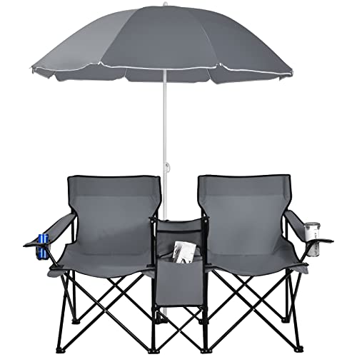 Double Camping Chair with Umbrella