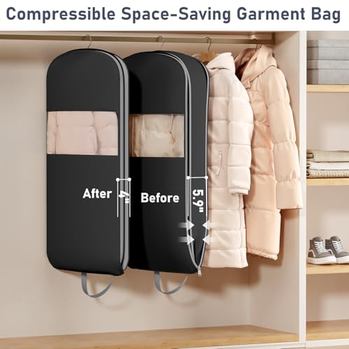 4 Pack 43" Space Saving Garment Bags for Hanging Clothes With Compression Zipper Carry Handles and Window (4 Count)