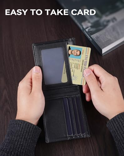 Wallet for Men RFID Blocking Genuine Leather Mens Wallets Bifold with 2 ID Window 13 Card Slots black