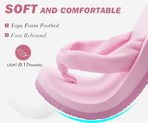 Flip Flops for Women Arch Support Summer Beach Sandals Pink Size 8.5
