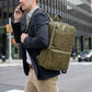 Leather Laptop Backpack for Men with Trolley Strap 16L Slim