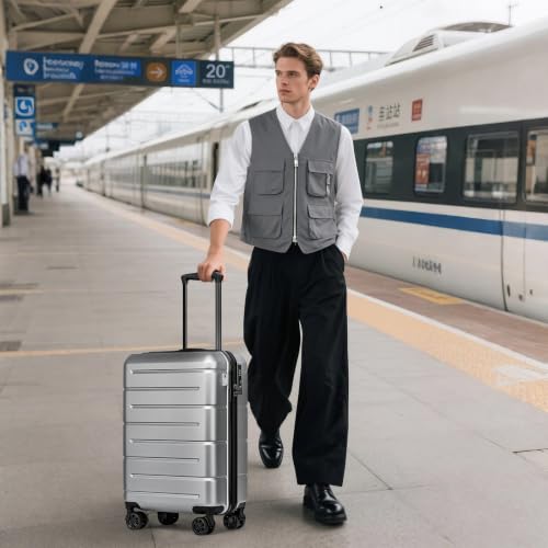 Carry On Luggage 22x14x9 Airline Approved Hardshell Carry On Suitcases with Wheels Travel Rolling 20 Inch Luggage with Cup Holder for Women Men