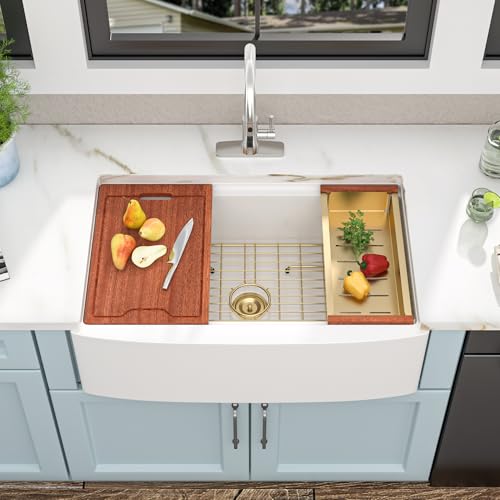 33"x21" White Farmhouse Sink Workstation