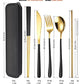 6 Pieces 18 8 Stainless Steel Flatware Set Portable Reusable Cutlery Set Travel Utensils Set Including Chopsticks Knife Fork Spoon Straws Cleaning Brush Dishwasher Safe