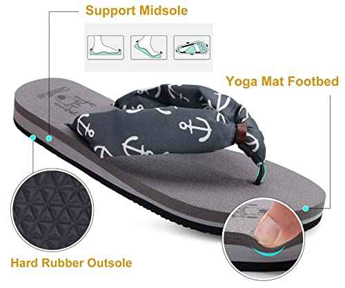 Flip Flops for Women Arch Support Summer Beach Sandals Grey Size 8.5
