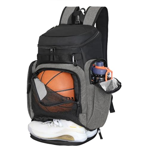 Large Basketball Backpack Sports Gym Bag with Ball Holder Ventilated Shoe Compartment Insulated Cooler Pockets Reflective Strips Fence Hook for Men Athletic Training
