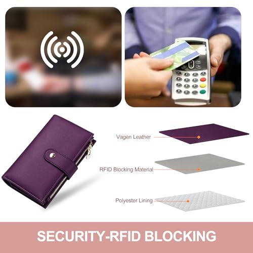 Womens Wallet RFID Blocking Vegan Leather Trifold Clutch Credit Card Holder Ladies Travel Wallet Purse with Passport