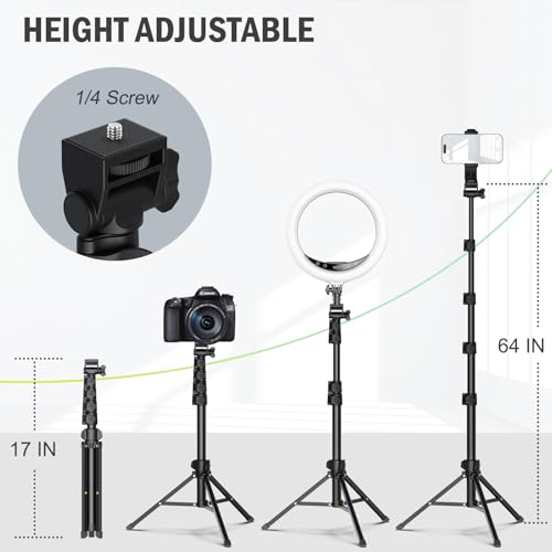 64” Tripod for Cell Phone & Camera with Remote and Phone Holder