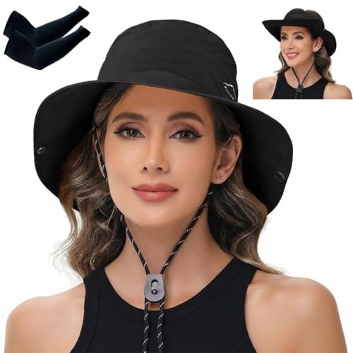 Sun Hats for Women Bucket Hat UV Protection Fishing Hat Wide Brim Safari Hats 2 in 1 Zip
