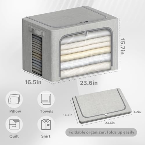 4 Pack Clothes Storage Bins with Metal Frame (4 Count)