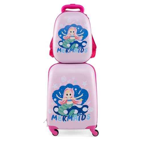 Kids Luggage 12" Toddler Backpack & 16" Travel Suitcase with Wheels (2 Count)