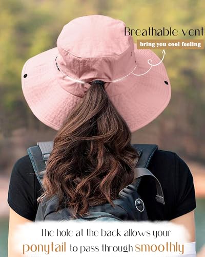 Sun Hats for Women Ponytail Wide Brim Summer Packable Cowboy Hat