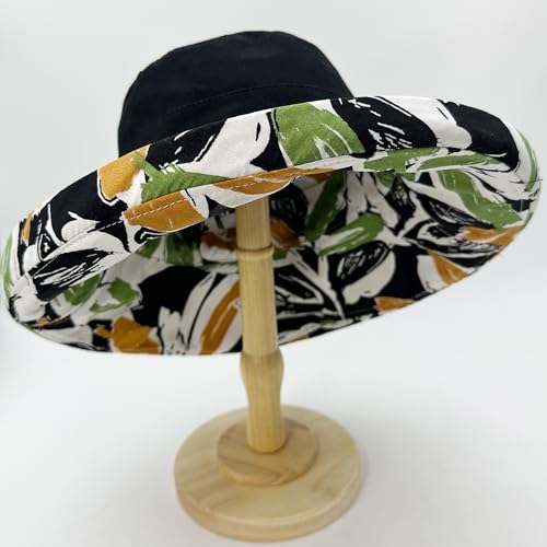 Womens Sun Hats Wide Brim Reversible Bucket Cotton Hat Packable Summer Travel Cap with Hat Clip