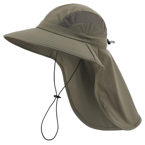 UPF 50+ Sun Hats for Men Women Wide Brim Fishing Hat with Neck Flap UV Protection Sunblock Safari Bucket Hat