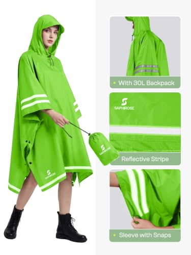 Adult Rain Poncho Waterproof Hooded Raincoat Lightweight Packable