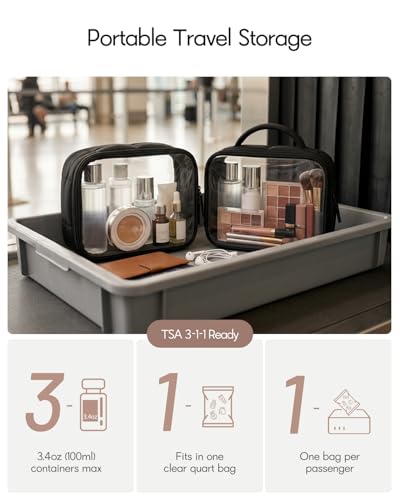 TSA Approved Toiletry Bag Clear Quart Size Travel Bags Makeup Bag (2 Count)