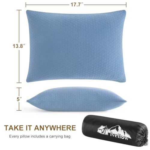 Memory Foam Travel Pillow Compressible Camping Pillow for Sleeping Shredded Memory Foam Pillow Compact Firm Supportive Travel Pillow for Adults Kids Outdoor Hiking Essential Gear Blue