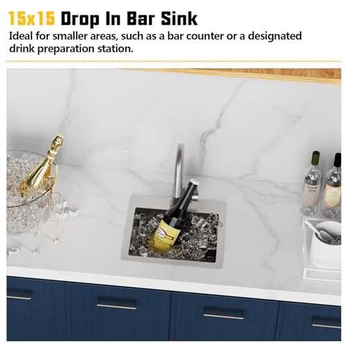 15x15In Stainless Steel Kitchen And Bar Sink