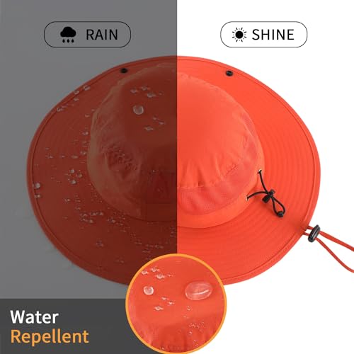 UPF50+ Wide Brim Sun Hat for Mens Womens UV Protection Beach Bucket Hat Airy Cowboy Hat for Fishing Hiking Gardening Orange
