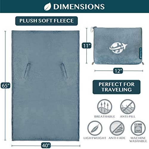 Compact 2-in-1 Travel Blanket Pillow for Airplane Flight, Blue