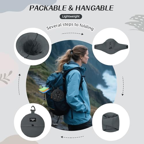 Waterproof Bucket Hats for Woman UPF 50+ Sun Hat UV Protection Packable Rain Hats for Women Lightweight Hiking Hat Gray One Size