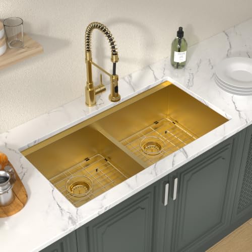 36 Inch Matte Gold Double Bowl Kitchen Sinks