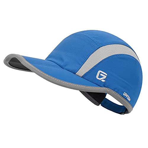 Baseball Cap Nylon Running Cap Outdoor Sports Hat for Men Woman Adjustable Quick Drying Reflective Foldable 50+ UPF Inhibit UV Mesh Water Repellency Race Performance Lightweight Blue