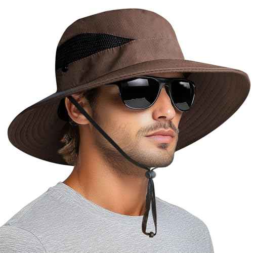 Sun Hats for Men Women Wide Brim Bucket Hat Brown