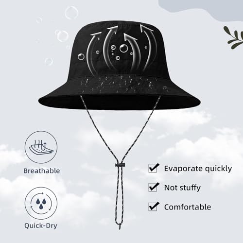 Waterproof Bucket Hats for Woman UPF 50+ Sun Hat Black