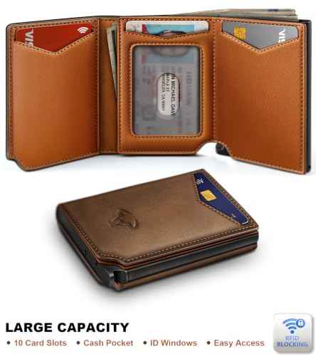 Men Slim Leather Wallet Metal Case Money Clip