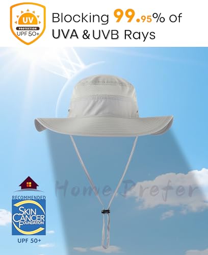 UPF50+ Mens Sun Hat Wide Brim Fishing Hat Airy Womens Bucket Hat UV Protection Hat for Mens Womens Beach Safari Gardening Golf Grey